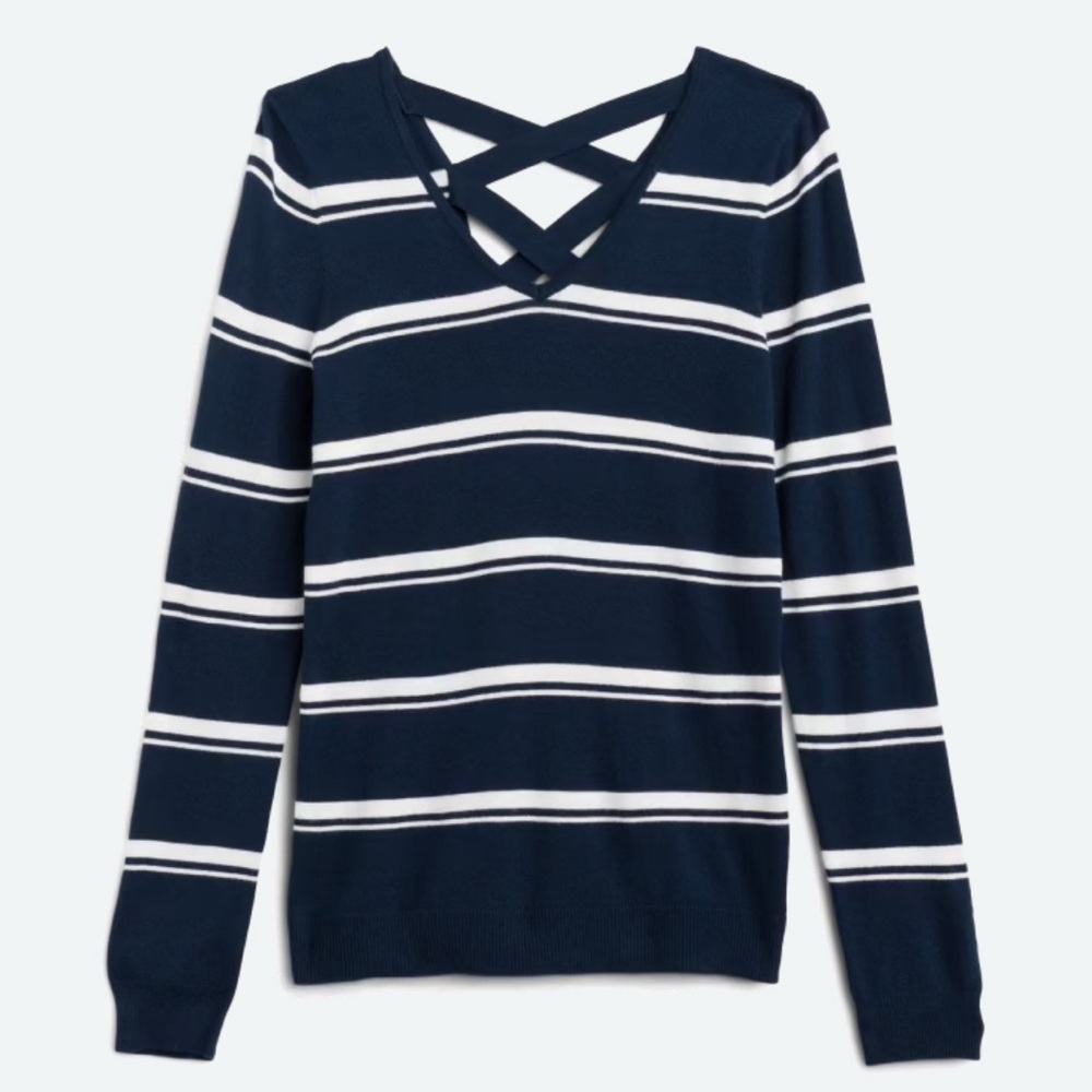 Love Ellie Mia Back Detail Sweater - Navy & White Striped sweater, size M